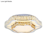 Contemporary Chrome Crystal Led Flush Light With 2 Layers Of Flower Design - Perfect For Living