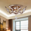 Contemporary Chrome Dome Flush Mount With 2 Crystal Lights - Elegant Flushmount Lighting
