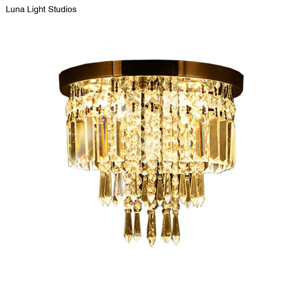 Contemporary Chrome Led Flush Mount Crystal Ceiling Light 8’/10’ Wide