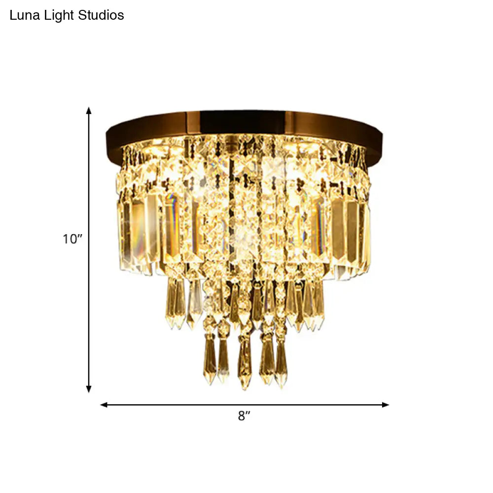 Contemporary Chrome Led Flush Mount Crystal Ceiling Light 8’/10’ Wide