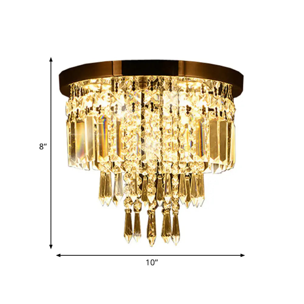 Contemporary Chrome Led Flush Mount Crystal Ceiling Light 8/10 Wide