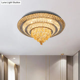 Contemporary Chrome Led Flushmount Ceiling Light With Crystal Encrusted Multi - Circle Design