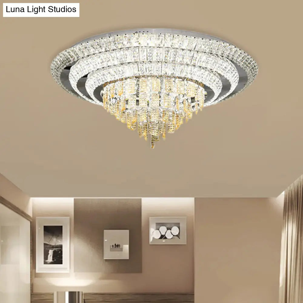 Contemporary Chrome Led Flushmount Ceiling Light With Crystal Encrusted Multi - Circle Design