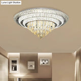 Contemporary Chrome Led Flushmount Ceiling Light With Crystal Encrusted Multi - Circle Design