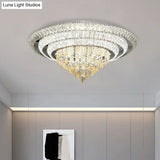 Contemporary Chrome Led Flushmount Ceiling Light With Crystal Encrusted Multi - Circle Design