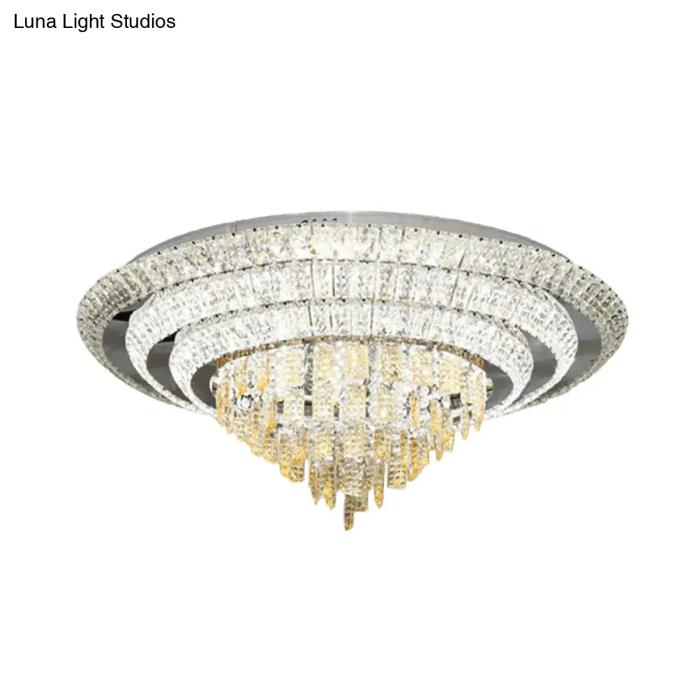 Contemporary Chrome Led Flushmount Ceiling Light With Crystal Encrusted Multi - Circle Design