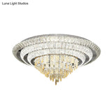 Contemporary Chrome Led Flushmount Ceiling Light With Crystal Encrusted Multi - Circle Design