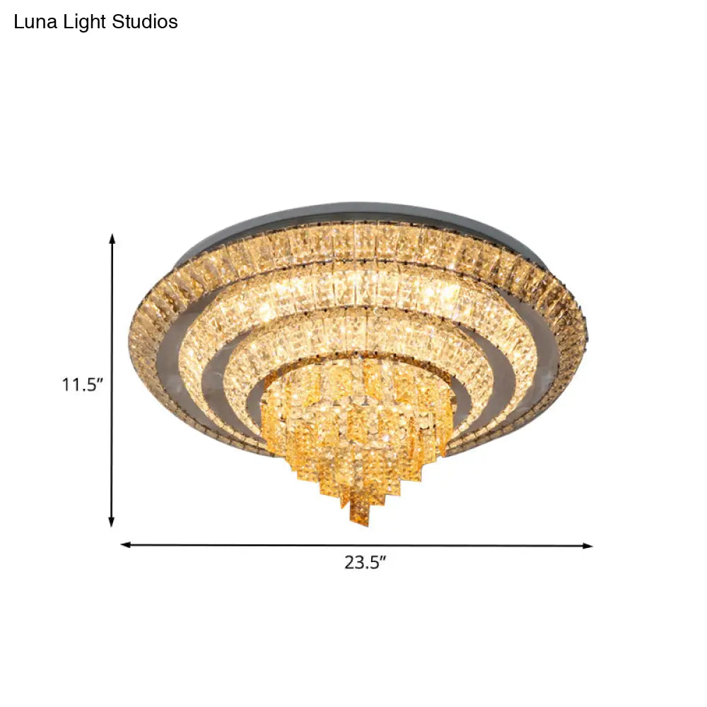 Contemporary Chrome Led Flushmount Ceiling Light With Crystal Encrusted Multi - Circle Design