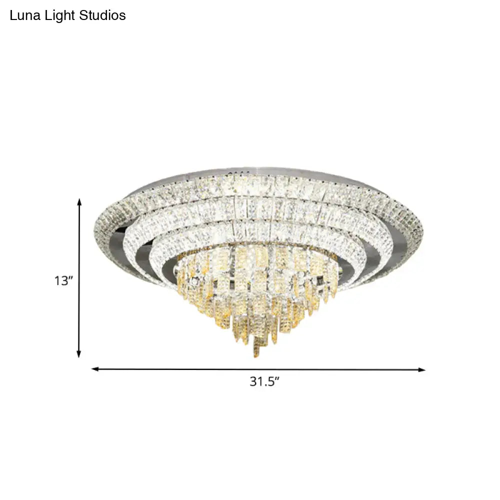 Contemporary Chrome Led Flushmount Ceiling Light With Crystal Encrusted Multi - Circle Design
