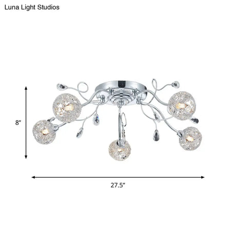 Contemporary Chrome Led Semi Mount Ceiling Light With Metal Mesh Shade – Stylish 5 - Light