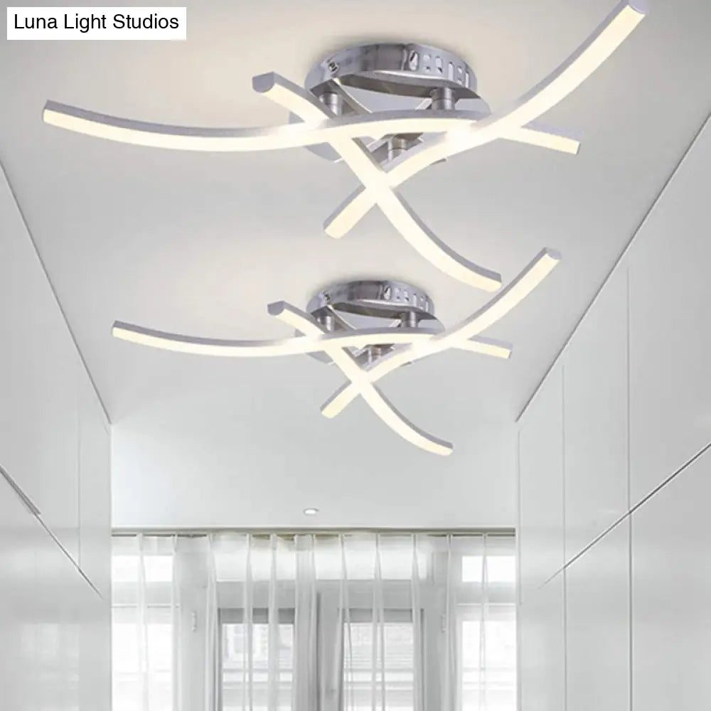 Contemporary Chrome Metal Led Semi Mount Close To Ceiling Lighting For Living Room