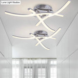 Contemporary Chrome Metal Led Semi Mount Close To Ceiling Lighting For Living Room