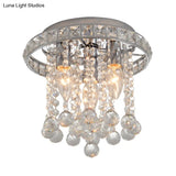 Contemporary Chrome Round Ceiling Light With Crystal Accents - 3 Bulb Living Room Mount