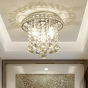 Contemporary Chrome Round Ceiling Light With Crystal Accents - 3 Bulb Living Room Mount