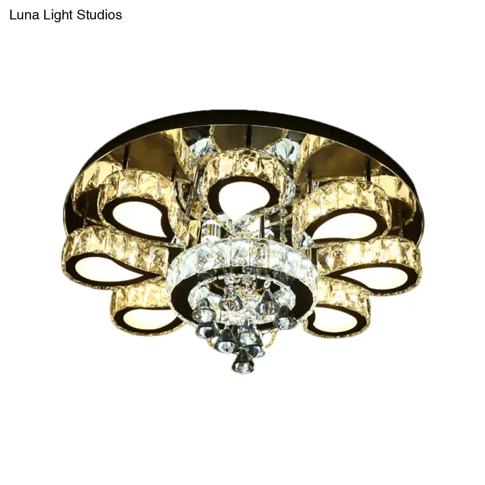 Contemporary Chrome Teardrop Crystal Flush Mount Ceiling Light With Clear Droplets - 5/7 Bulbs