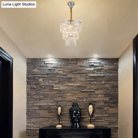 Contemporary Chrome Tiered Chandelier With Clear Crystal - 4/5/6 Lights 12’/16’/21.5’ Wide