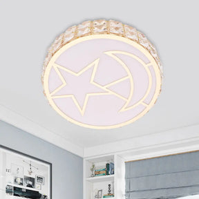 Contemporary Circle Crystal Led Flush Mount Ceiling Light For Dining Room In White
