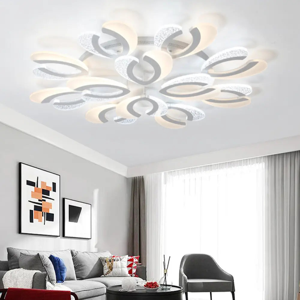 Contemporary Clear And White V - Shaped Flush Mount Led Light Fixture - Acrylic Ceiling With 4/6/9