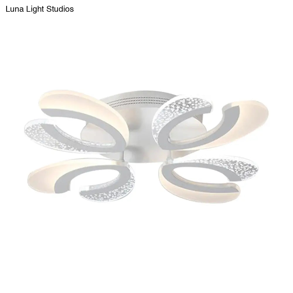 Contemporary Clear And White V - Shaped Flush Mount Led Light Fixture - Acrylic Ceiling With 4/6/9