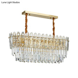 Contemporary Clear Crystal 10-Head Island Kitchen Hanging Light - Gold Layered Design