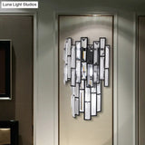 Contemporary Clear Crystal Block Led Wall Lamp In Sleek Black Finish - Ideal For Corridor Lighting