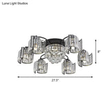 Contemporary Clear Crystal Block Semi - Mount 4/6 - Light Fixture - Black Finish