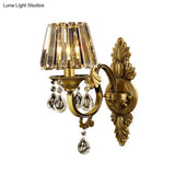 Contemporary Clear Crystal Conic Wall Sconce: 1-Bulb Black/Brass Finish Lighting For Corridor