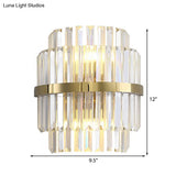 Contemporary Clear Crystal Cylinder Wall Lamp With 2 Brass Bulbs For Bedroom Lighting