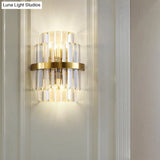 Contemporary Clear Crystal Cylinder Wall Lamp With 2 Brass Bulbs For Bedroom Lighting