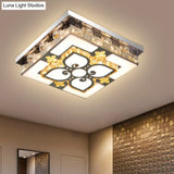 Contemporary Clear Crystal Flush Light Led Ceiling Lighting In Nickel For Square Drawing Room