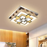 Contemporary Clear Crystal Flush Light Led Ceiling Lighting In Nickel For Square Drawing Room