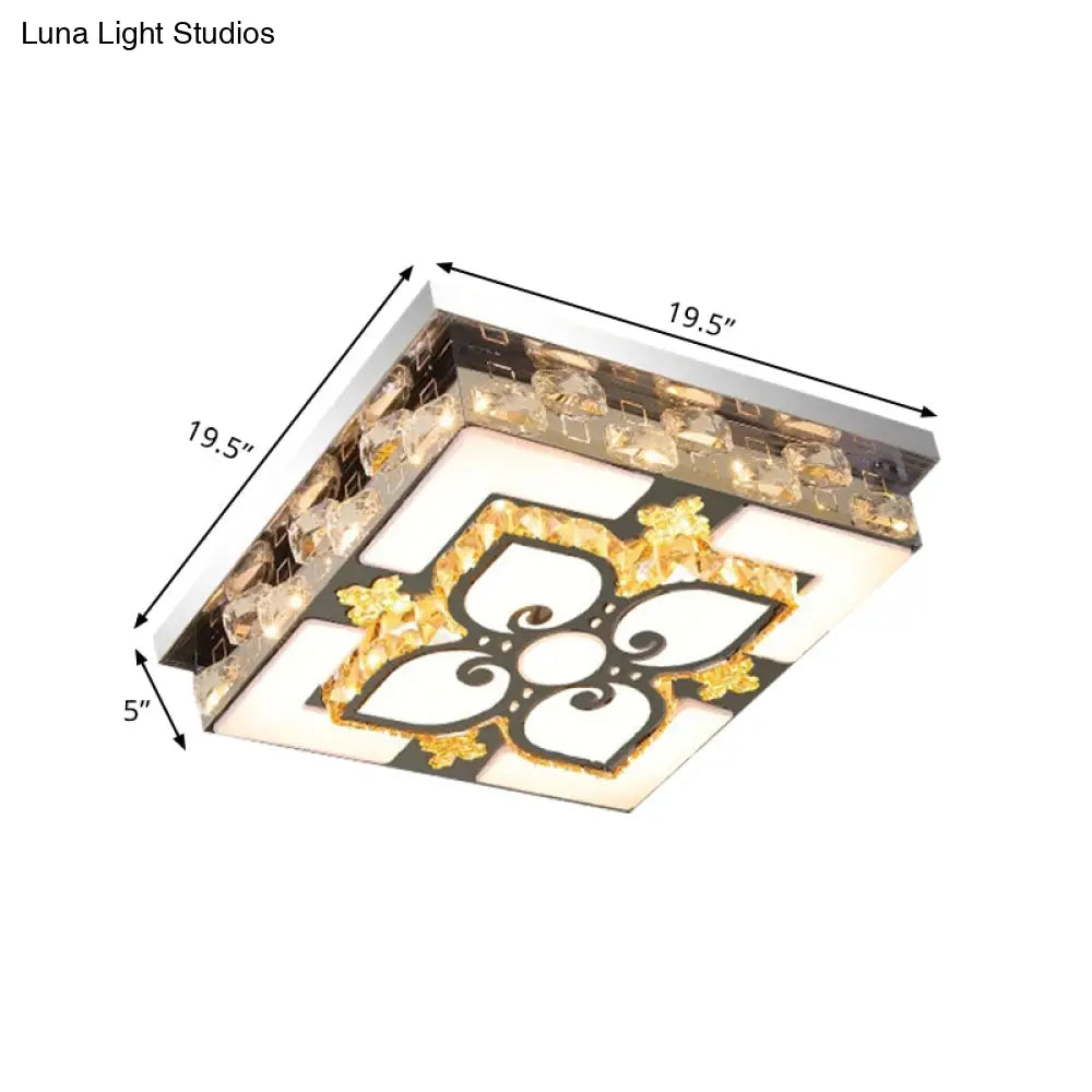 Contemporary Clear Crystal Flush Light Led Ceiling Lighting In Nickel For Square Drawing Room