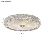 Contemporary Clear Crystal Multi-Head Flush Mount Ceiling Light In Chrome - 16’/19.5’ W Drum Lamp