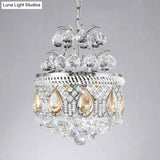 Contemporary Clear Crystal Orbs Chandelier With Silver Drop/Leaf Design - 3 Bulb Suspension Pendant