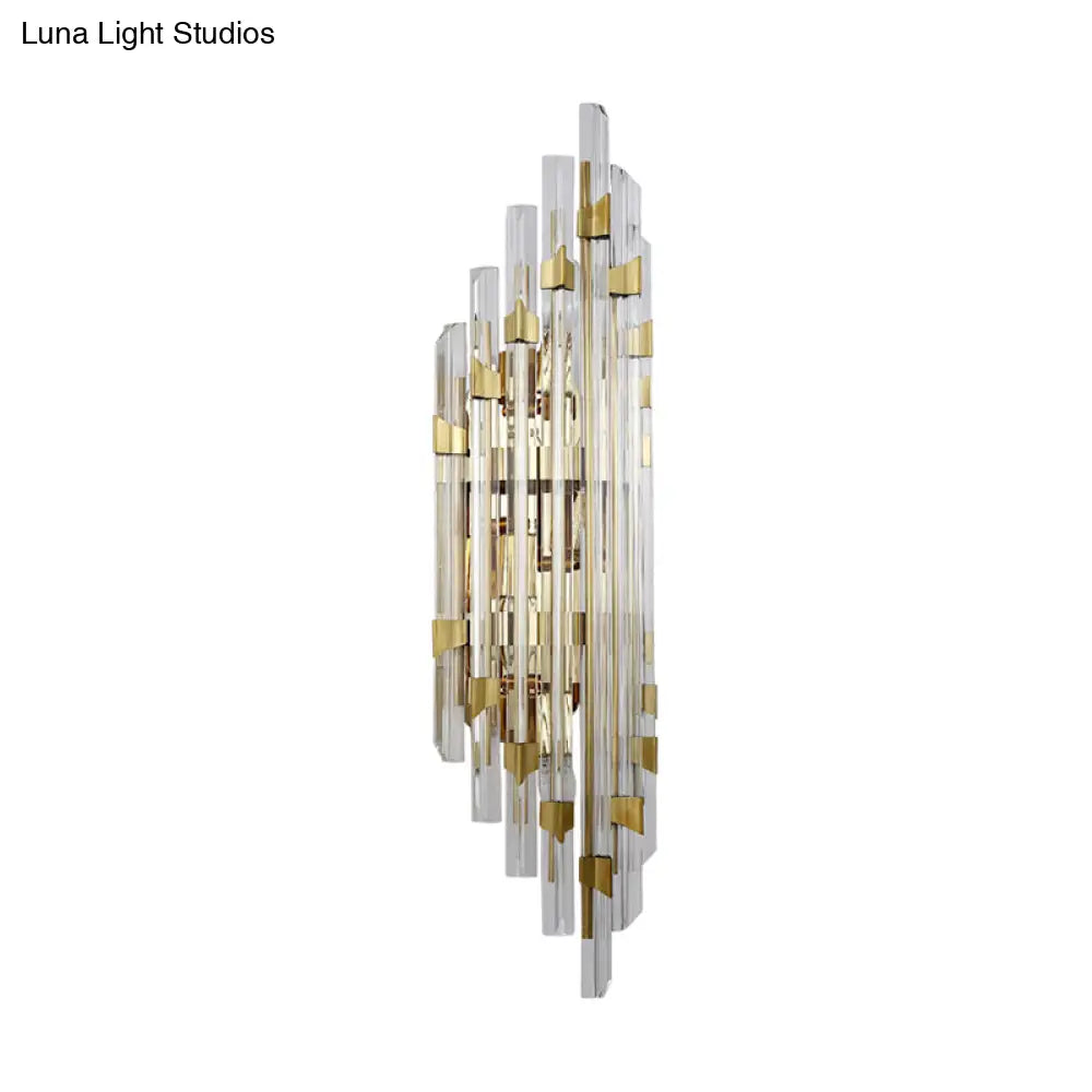 Contemporary Clear Crystal Prism Wall Sconce - 4-Light Gold Fixture For Corridor