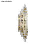 Contemporary Clear Crystal Prism Wall Sconce - 4-Light Gold Fixture For Corridor