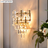 Contemporary Clear Crystal Wall Sconce With 5 Tiers And 3 Lights For Family Room Flush Mount