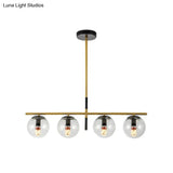 Contemporary Clear Glass Ball Pendant Light With 4 Bulbs - Black And Gold