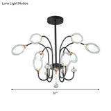 Contemporary Clear Glass Hanging Chandelier - Oval Shape 9/15 Bulbs Black Pendant Light