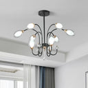 Contemporary Clear Glass Hanging Chandelier - Oval Shape 9/15 Bulbs Black Pendant Light 9 /