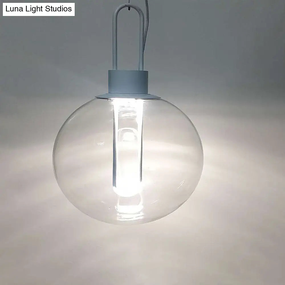 Contemporary Clear Glass Sphere Pendant Lighting - 1 Light White/Black Hanging Lamp Fixture For