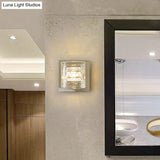 Contemporary Clear Glass Wall Sconce With Chrome Inner Wire Shade - Ideal For Corridors 1 Light Lamp