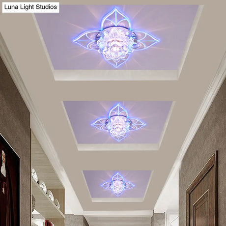 Contemporary Clear Led Flush Mount Ceiling Light For Corridor - Blossom Crystal
