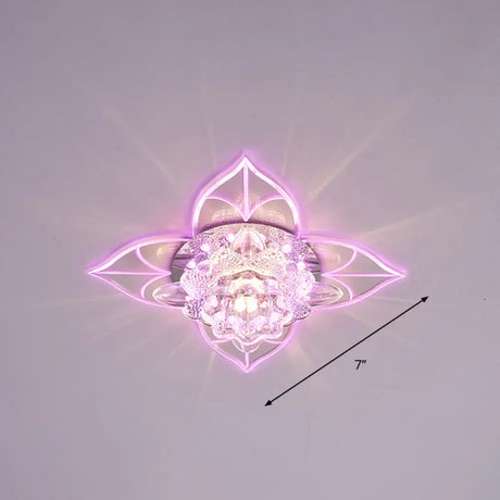 Contemporary Clear Led Flush Mount Ceiling Light For Corridor - Blossom Crystal / Pink