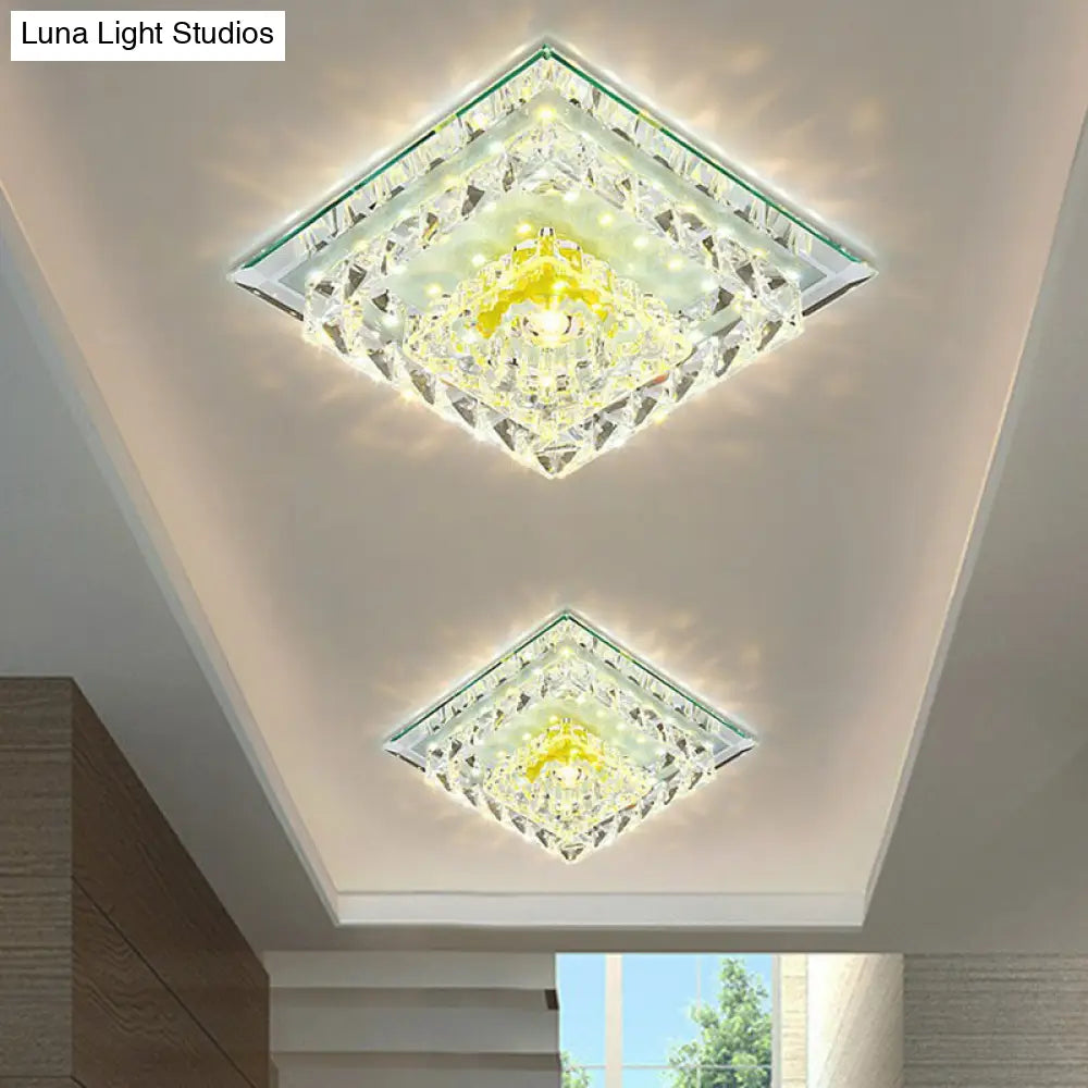 Contemporary Clear Square Crystal Led Flush Ceiling Light Fixture