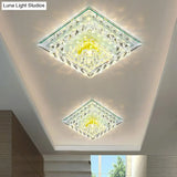 Contemporary Clear Square Crystal Led Flush Ceiling Light Fixture