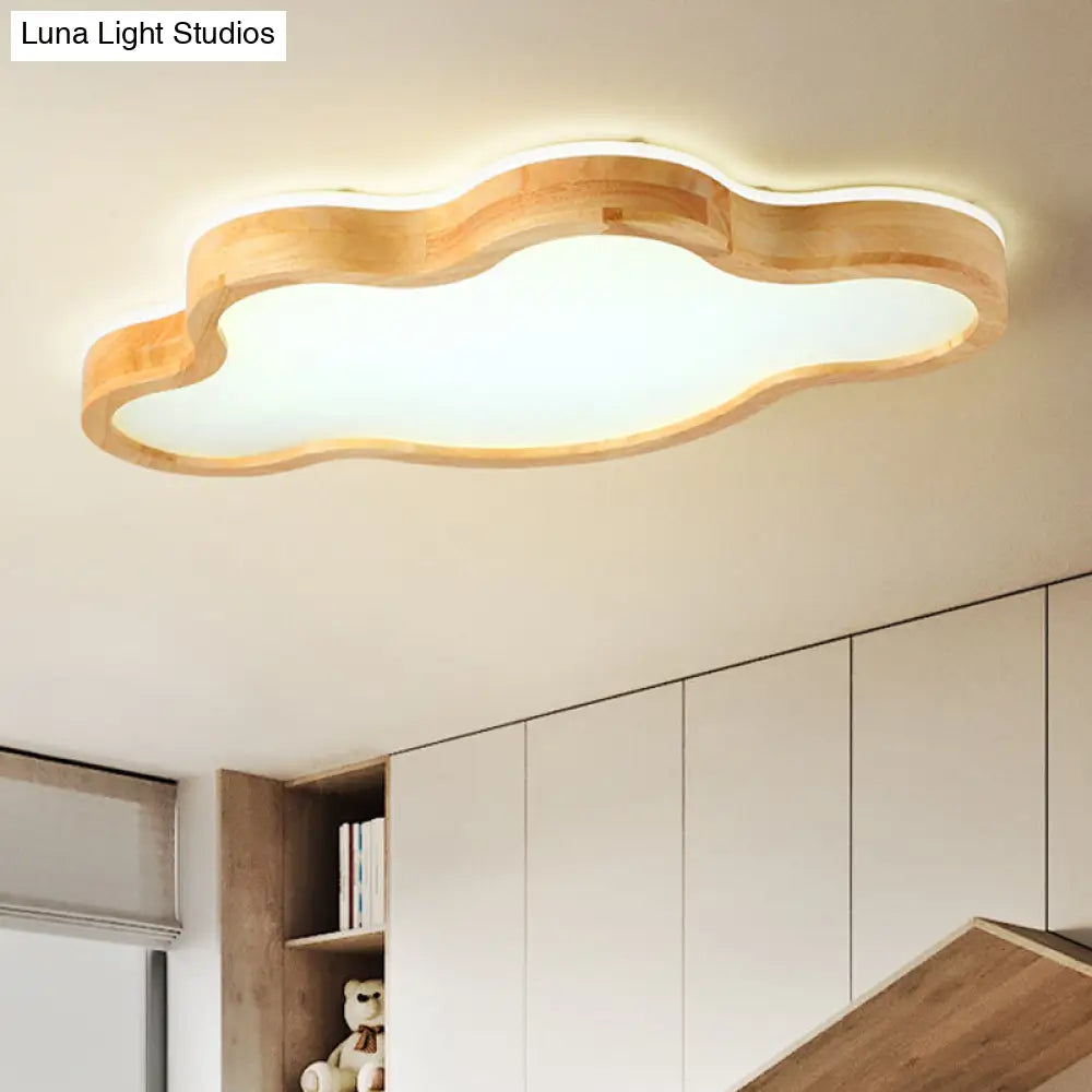 Contemporary Cloud Flush Mount Wood Ceiling Light - Led 19.5/25 W Beige Warm/White/3 Color Options /