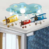 Contemporary Cloud & Glider Semi Flush Mount Ceiling Light For Kindergarten Blue