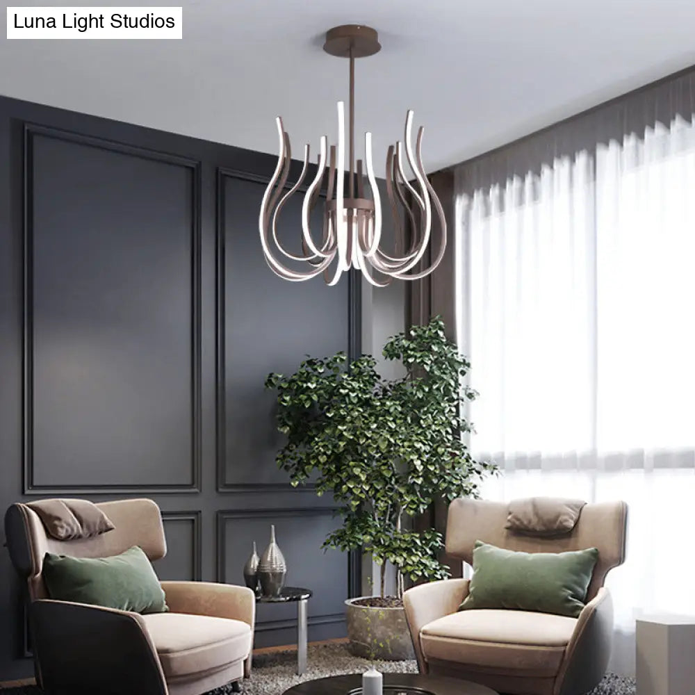 Contemporary Coffee LED Ceiling Chandelier - 19’’/24’’ Wide Curved Suspension Light