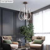Contemporary Coffee LED Ceiling Chandelier - 19’’/24’’ Wide Curved Suspension Light